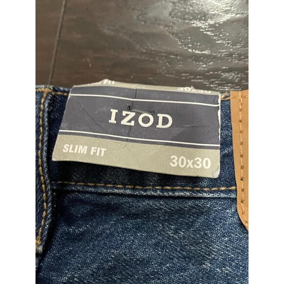 NEW- IZOD Jeans- Dark Blue Distressed- Slim Fit- US Men Size 30x30 - Picture 3 of 8